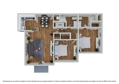 Floor plan for 2 beds, 2 baths, 1130 sqft